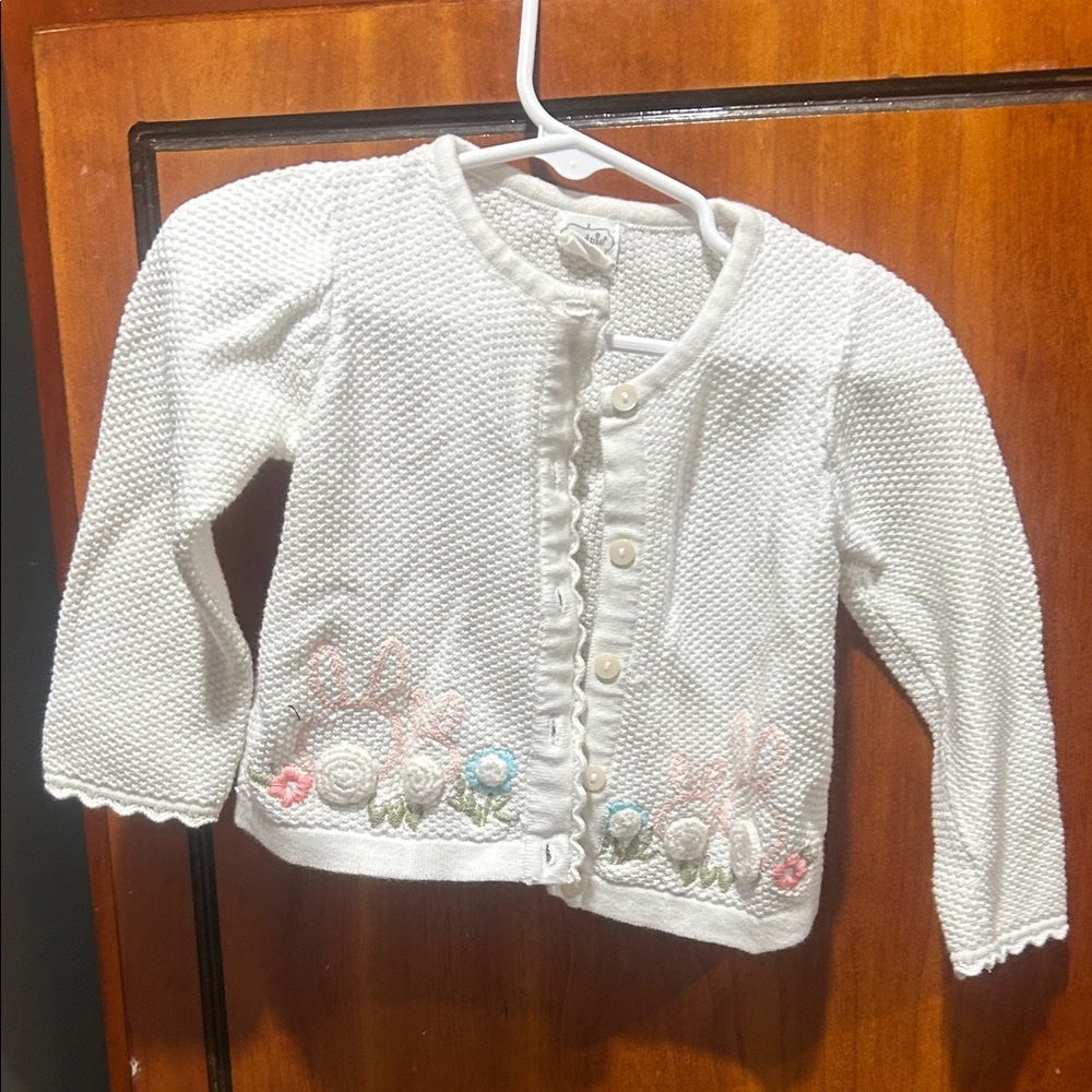 Mud Pie White Knit Sweater with Colorful Embroidery